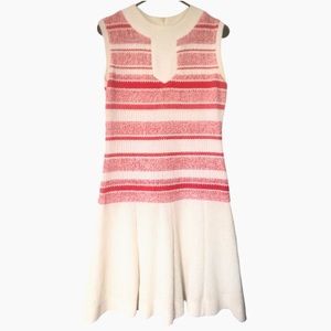 Vintage 80s Dalton Trevira Star Drop Waist Knit Dress Red & White Striped